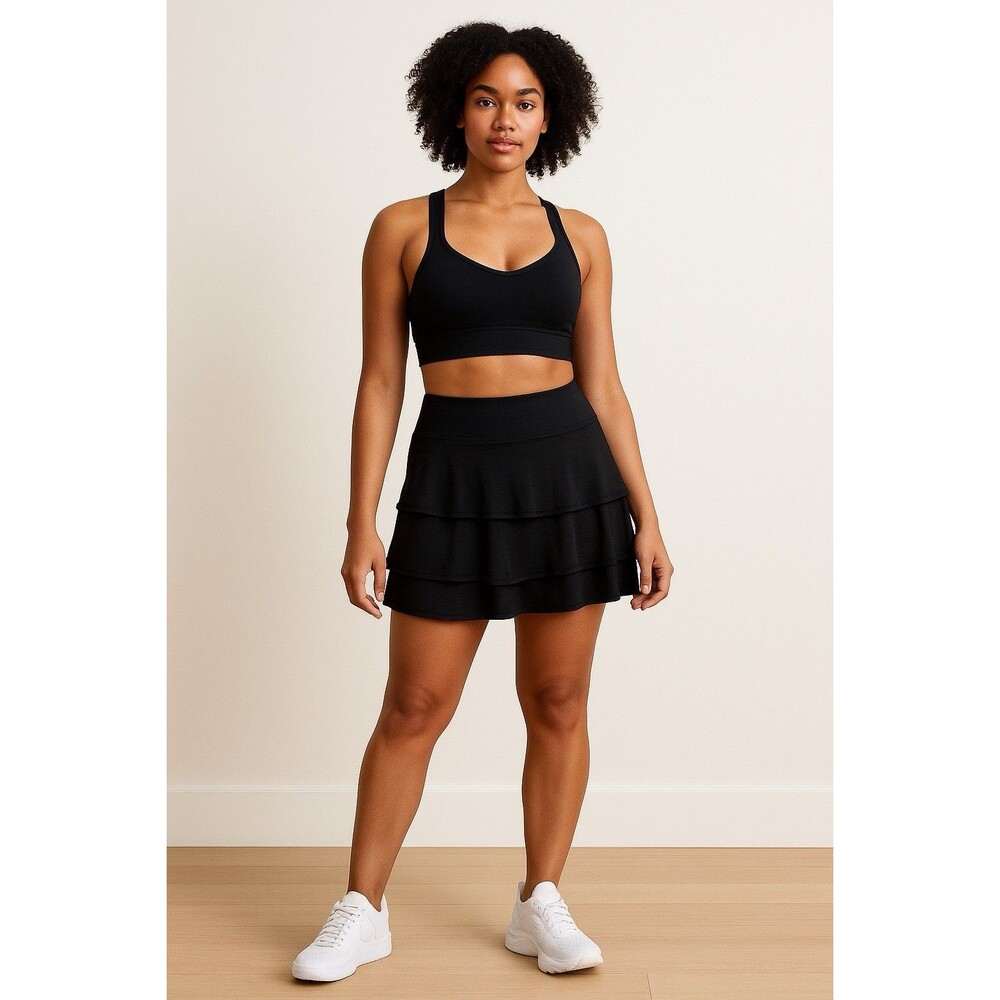 ID Ideology Plus Size Flounce Active Skort 3-Tier Tennis Pickle Ball Black 3x